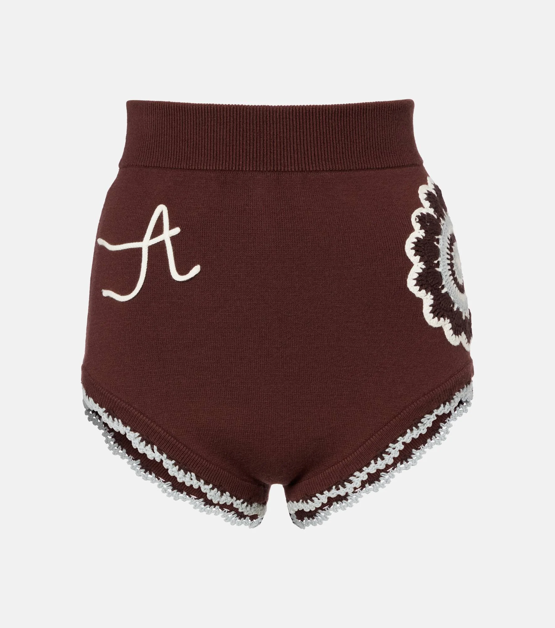 Crochet high-rise wool-blend micro shorts - 1