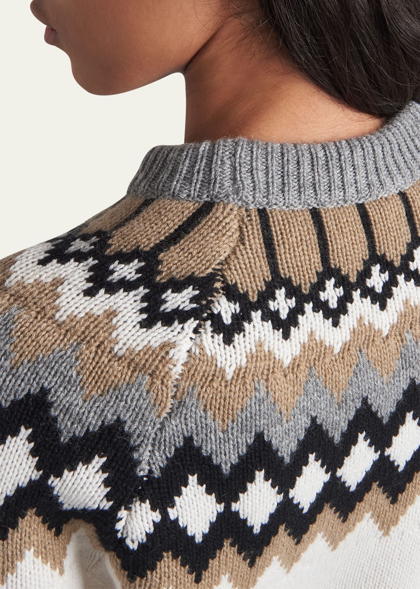 Logo Fair Isle Cashmere Crewneck Sweater - 4