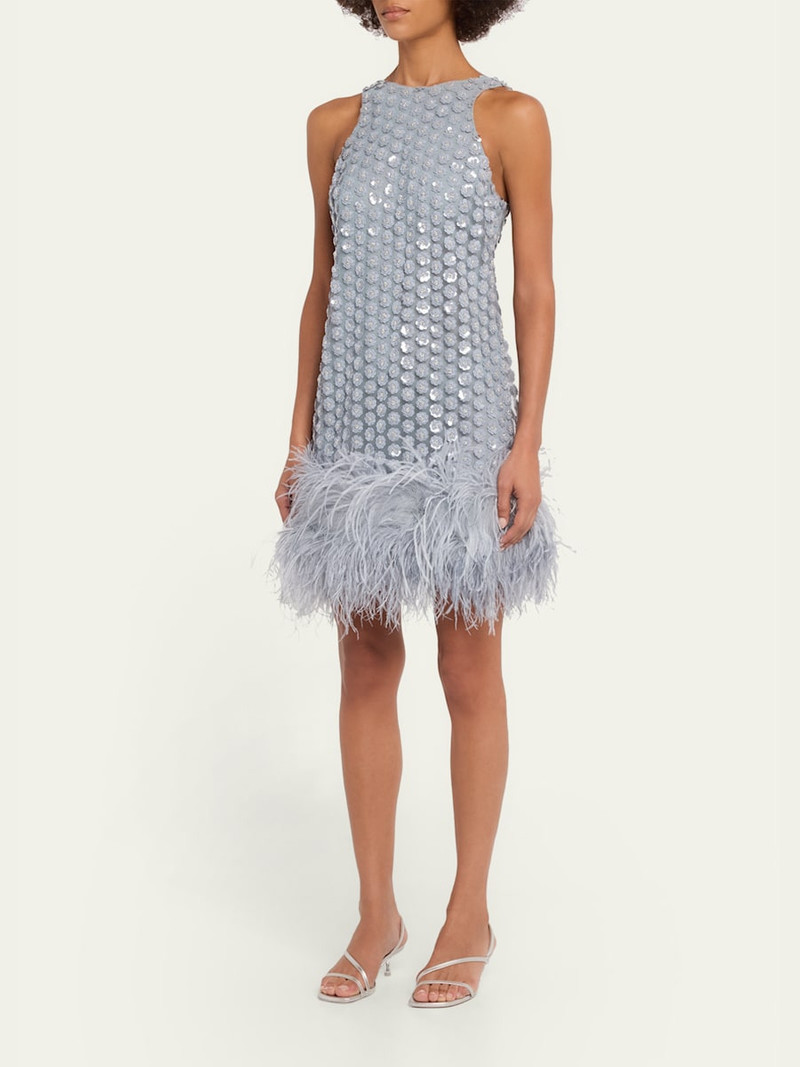 Bixi Sequined Feather-Trim Minidress 4