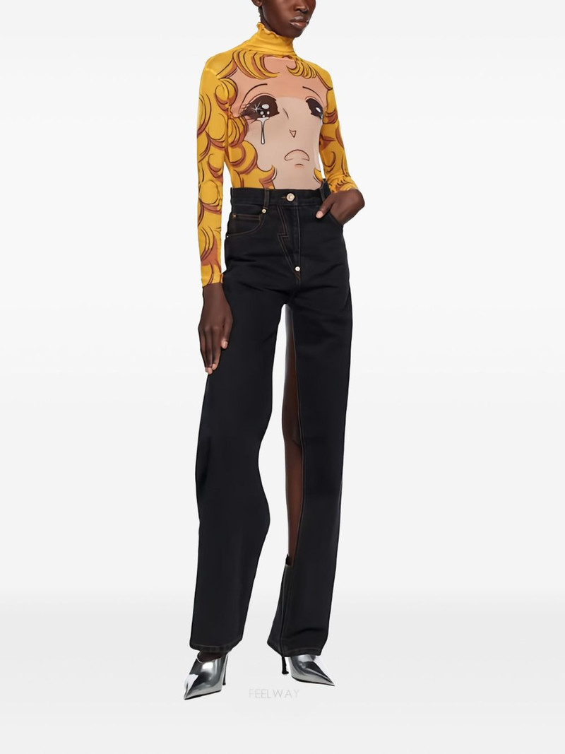 pushBUTTON illustration-print turtleneck top outlook