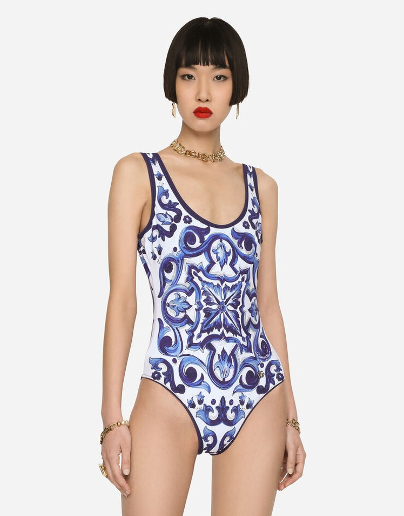 Majolica-print racing swimsuit 4