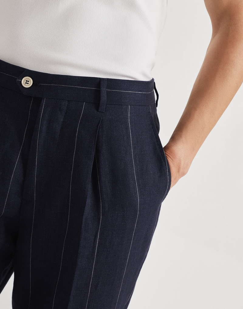 Linen wide chalk stripe leisure fit trousers with pleat 3