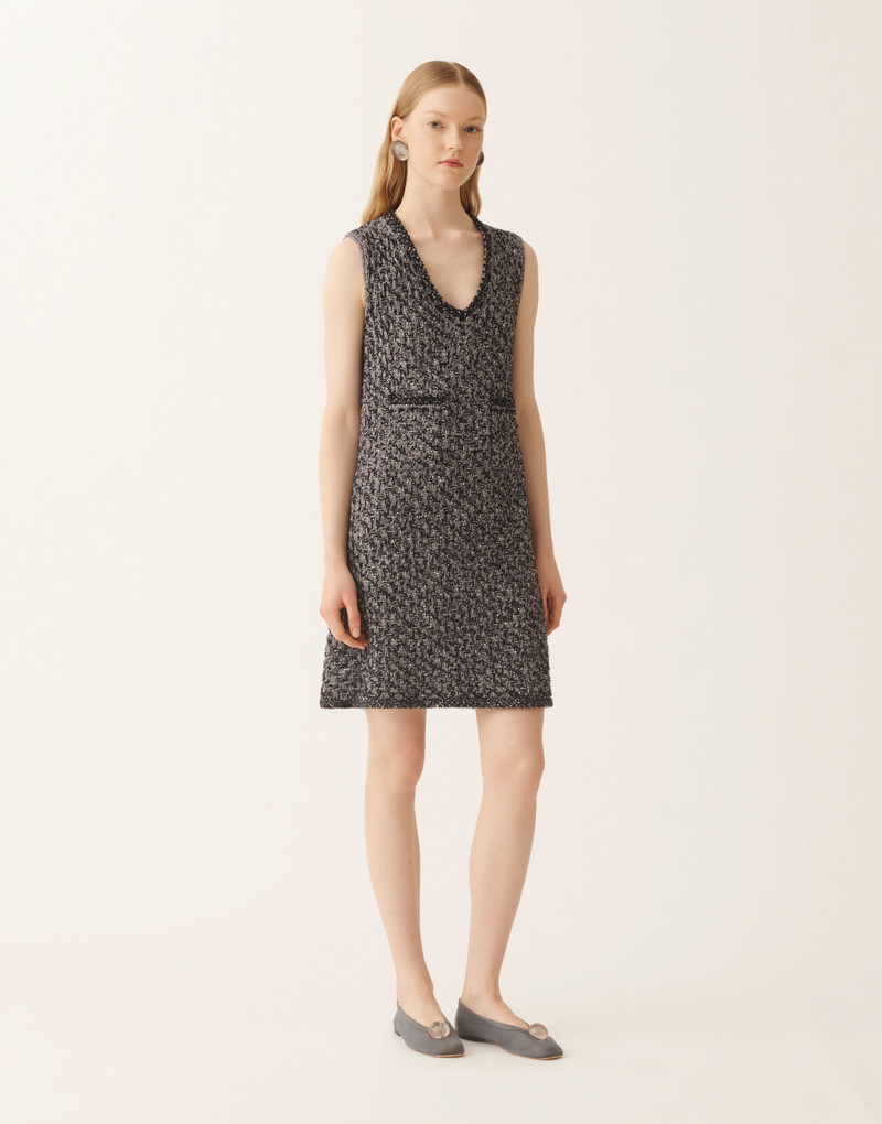 Navy tweed dress with denim effect sequins 3