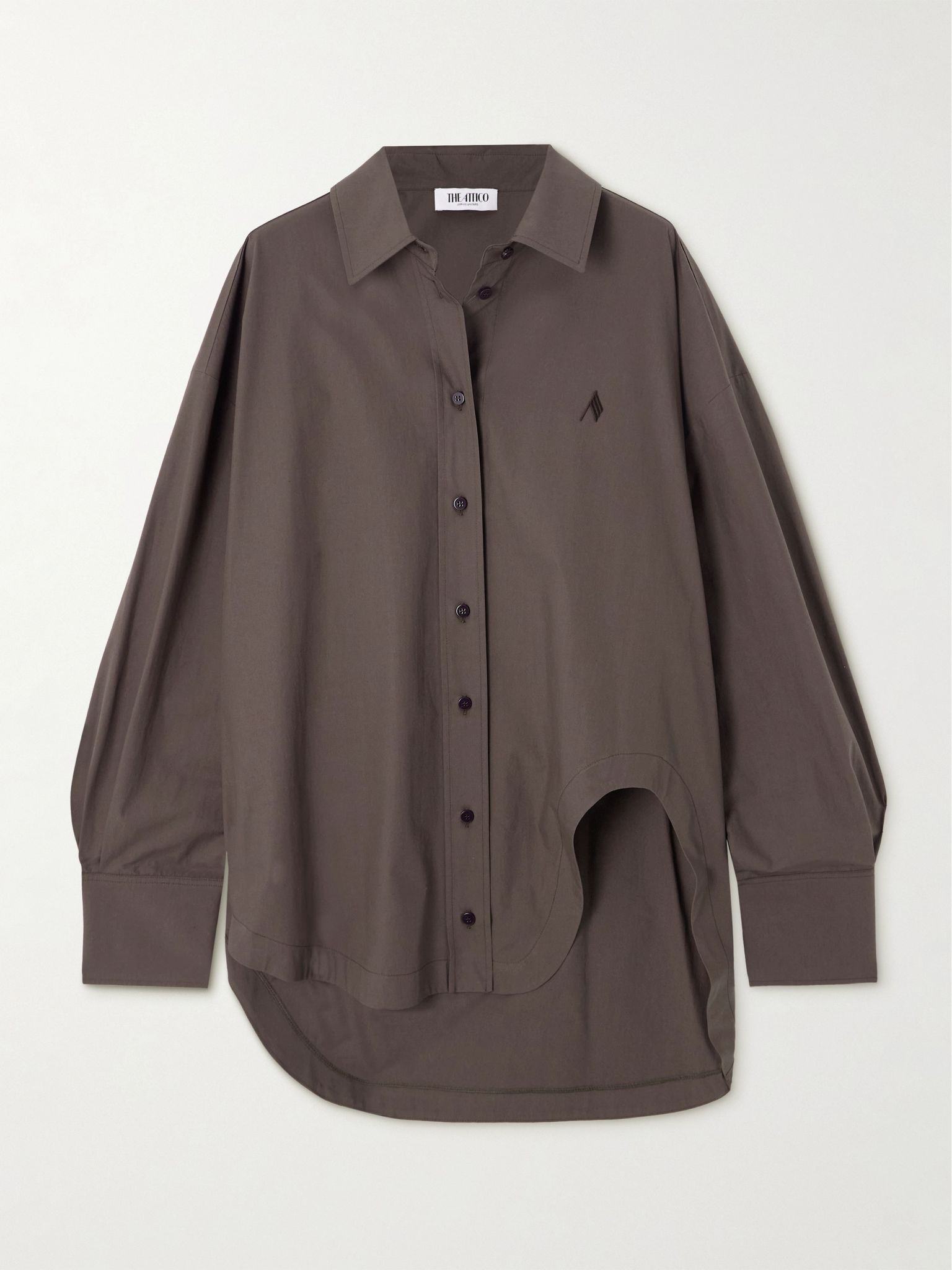 Oversized embroidered cotton-poplin shirt Brown - 1