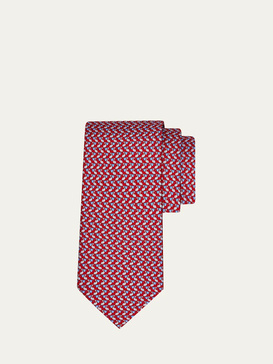 Men's Pelican Micro-Print Silk Tie - 1