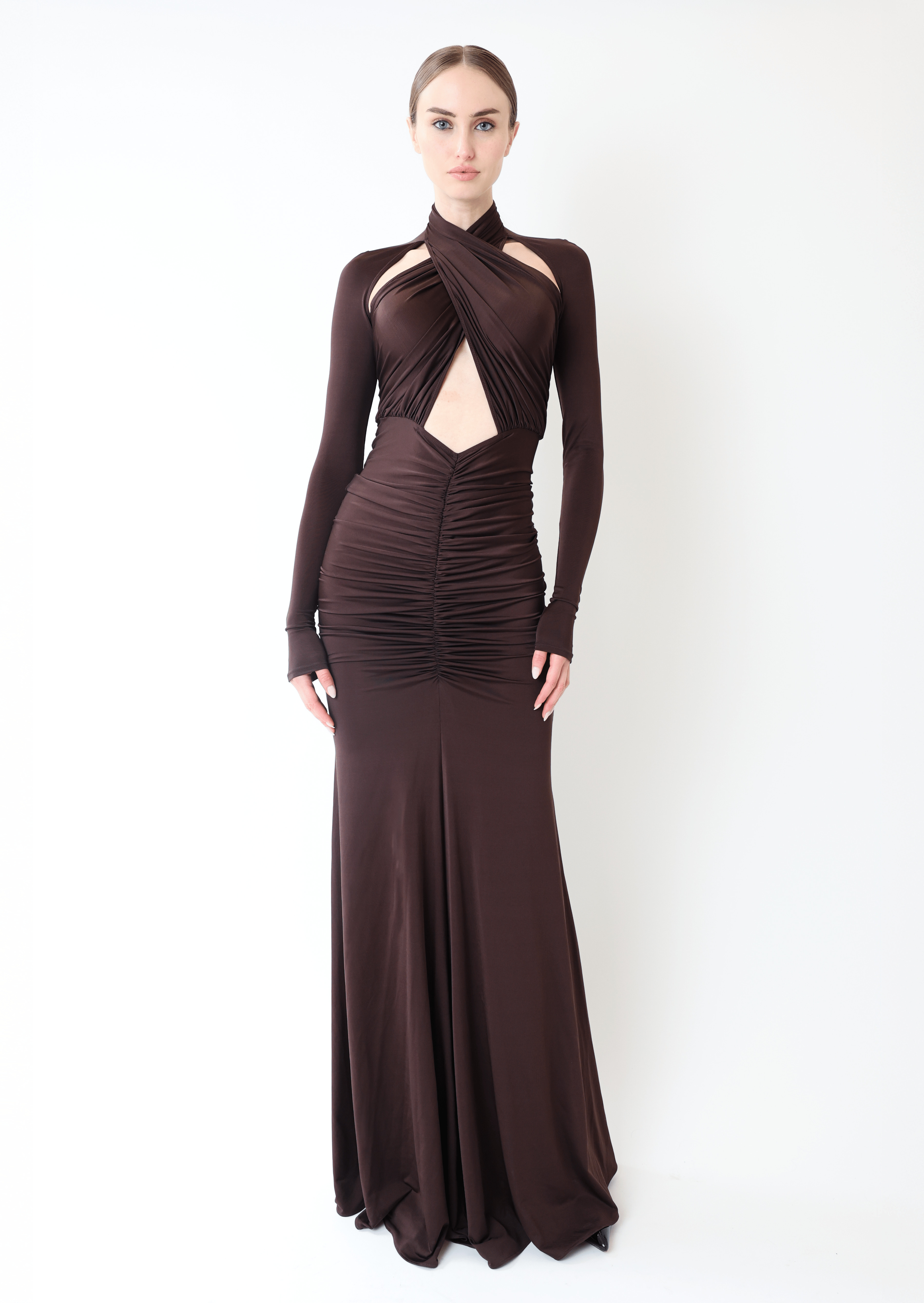 Jersey Halter Ruched Gown - 2