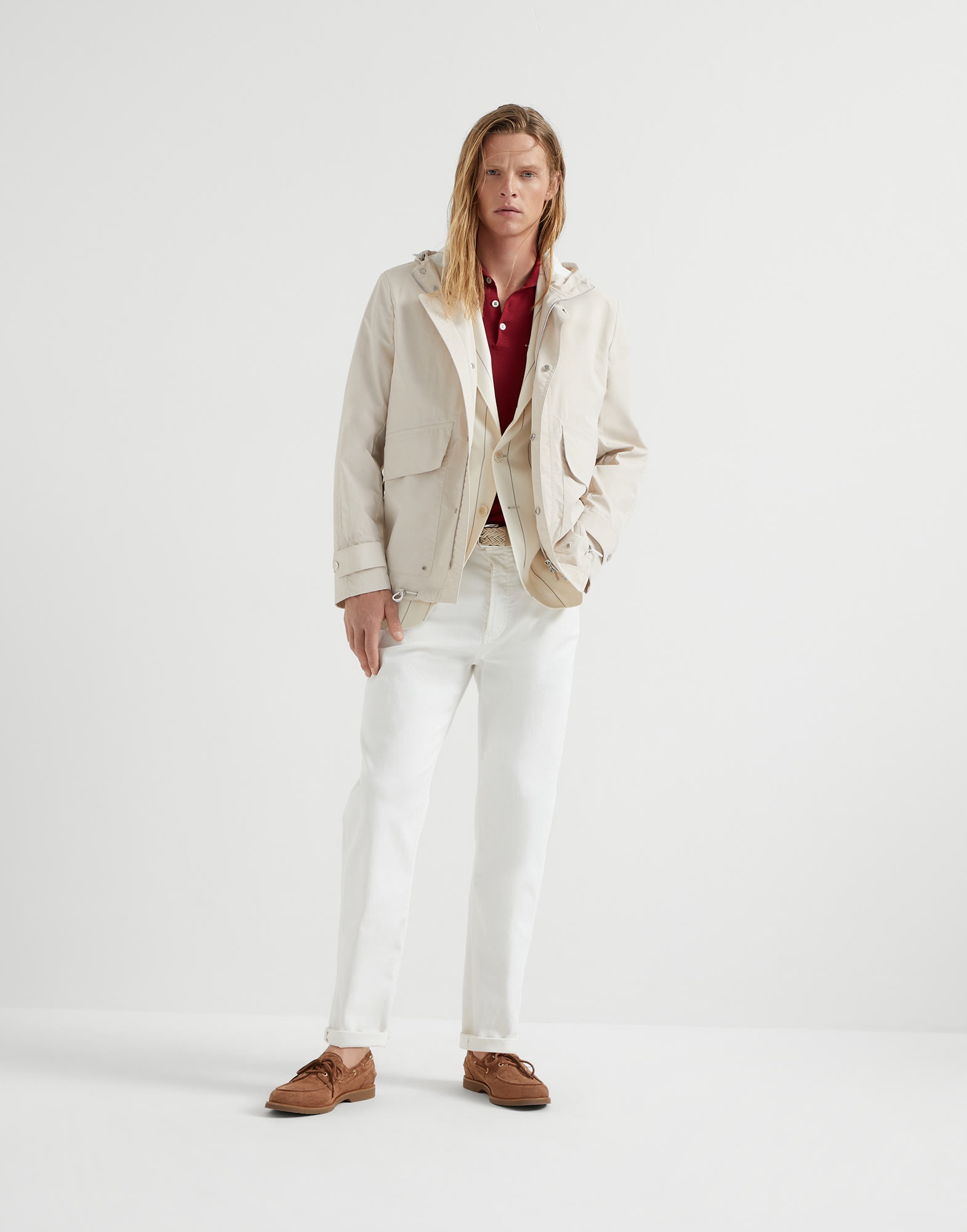 Garment-dyed iconic fit five-pocket trousers in comfort cotton lightweight denim - 4