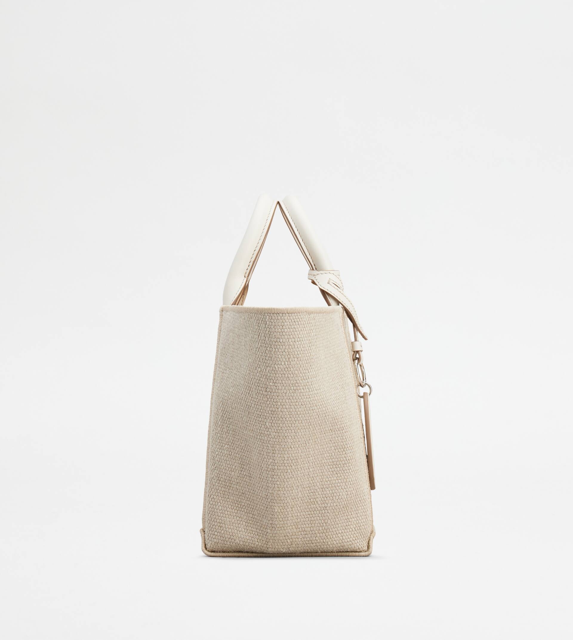 TOD'S DOUBLE UP SHOPPING BAG IN FABRIC AND LEATHER MINI - BEIGE - 4