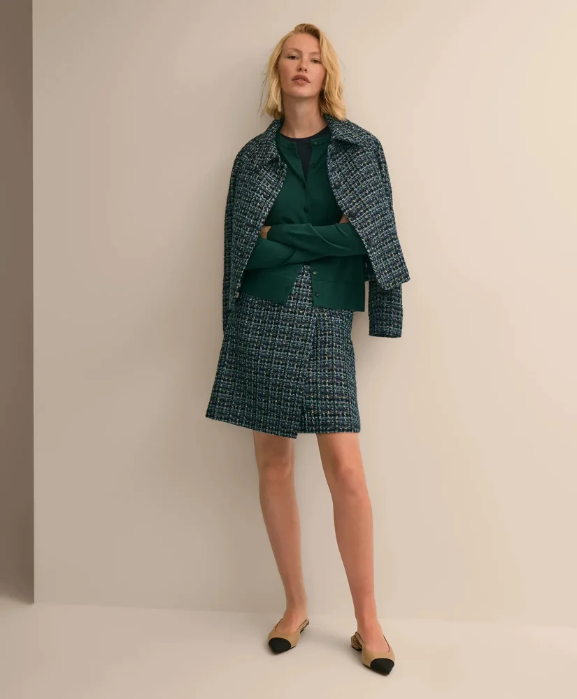 Boucle Plaid Faux Wrap Skirt - 1