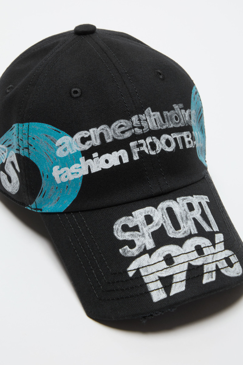 Acne Studios Distressed logo cap - Black outlook