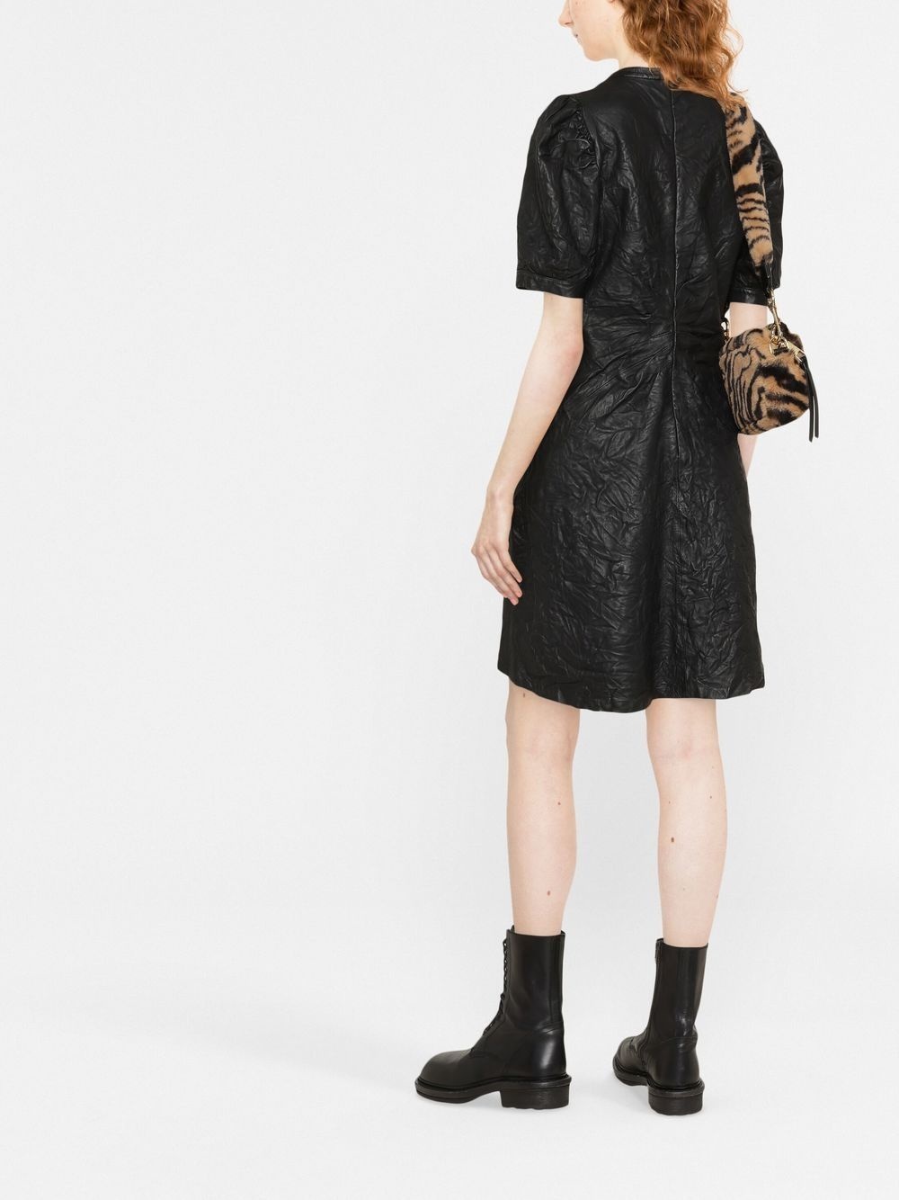 short-sleeved leather dress - 4