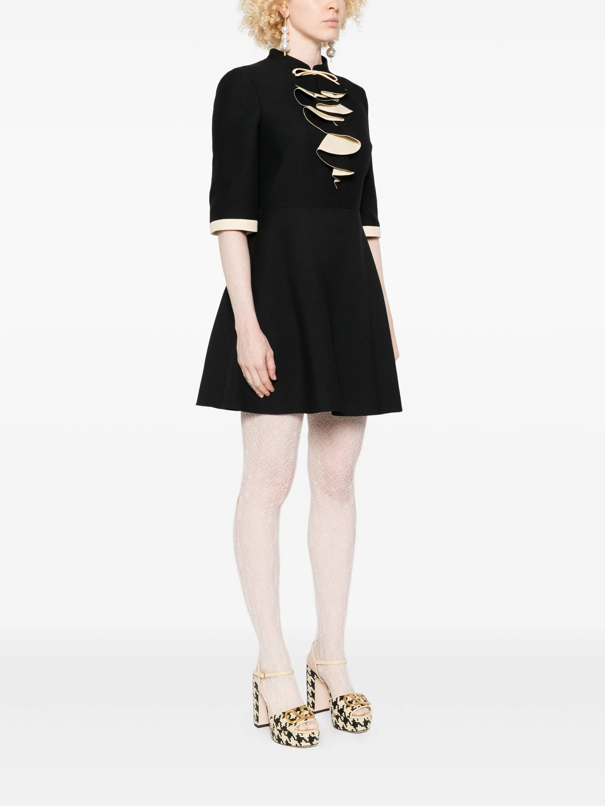 bow-detailed ruffled mini dress - 3