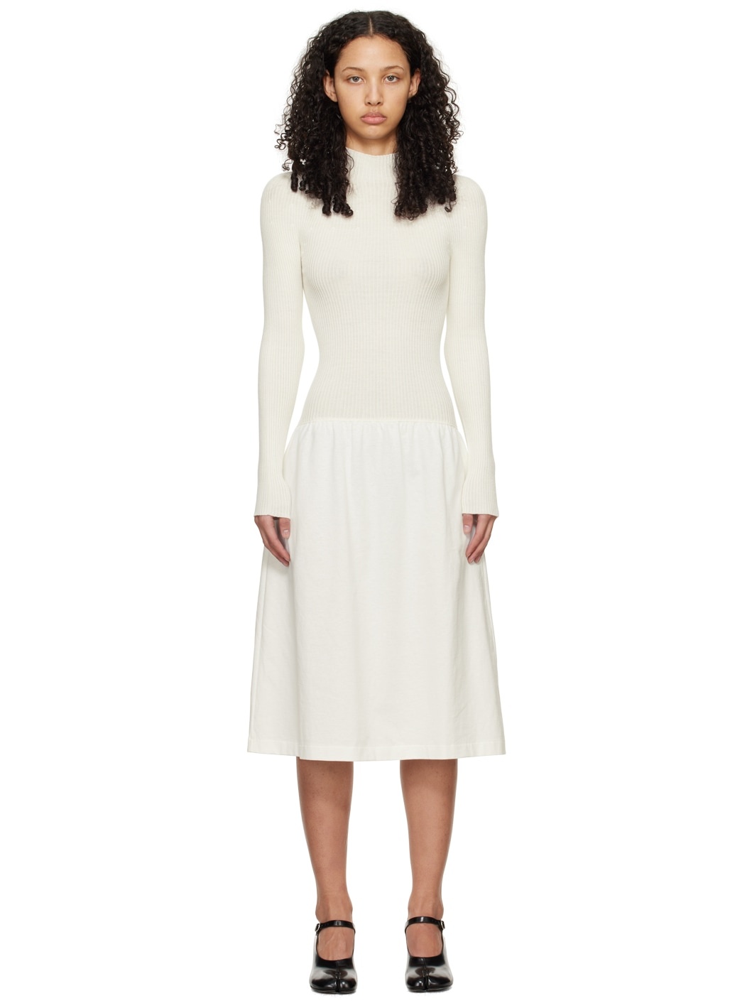 White Paneled Midi Dress - 1