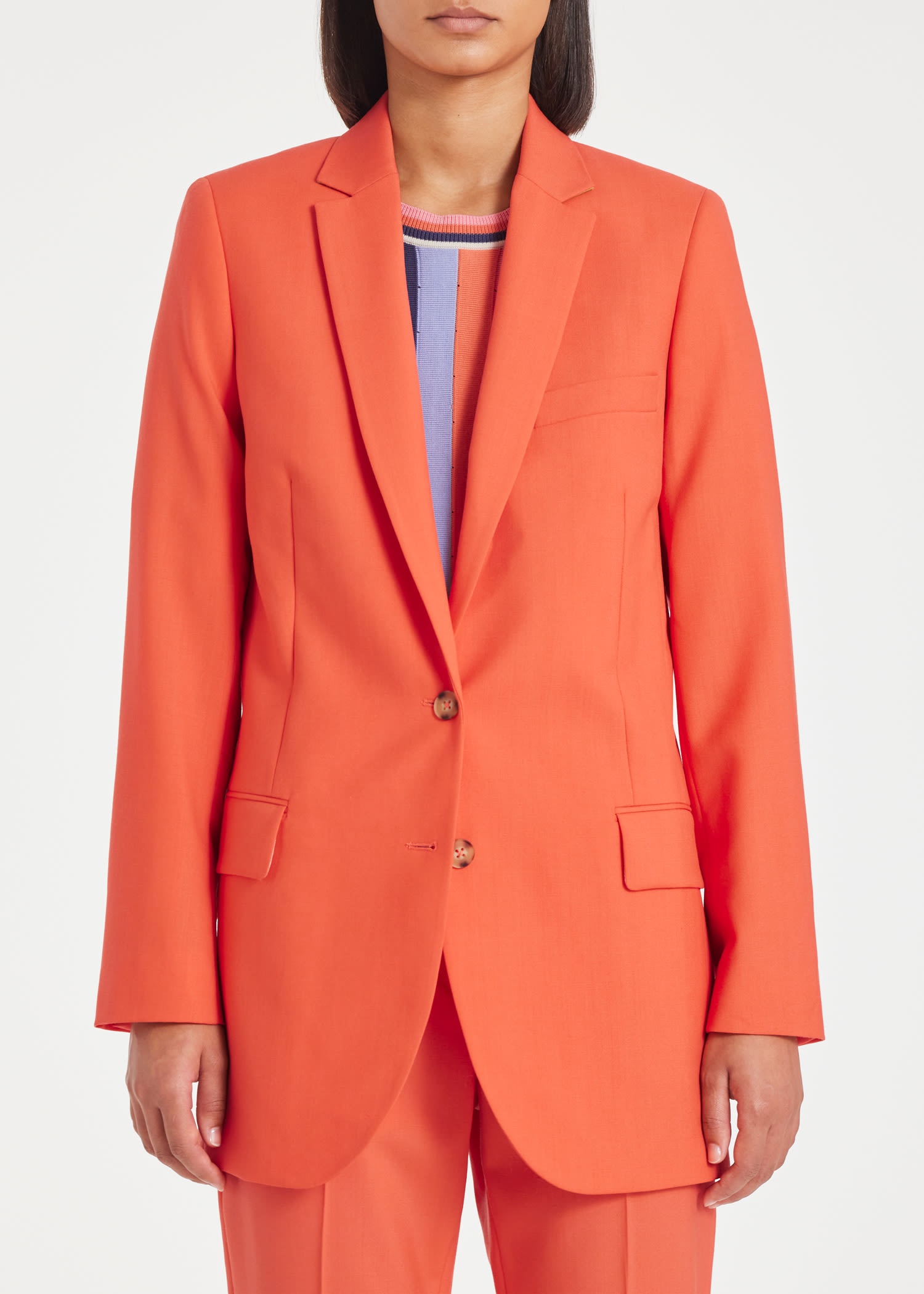 Orange Hopsack Wool Blazer - 5