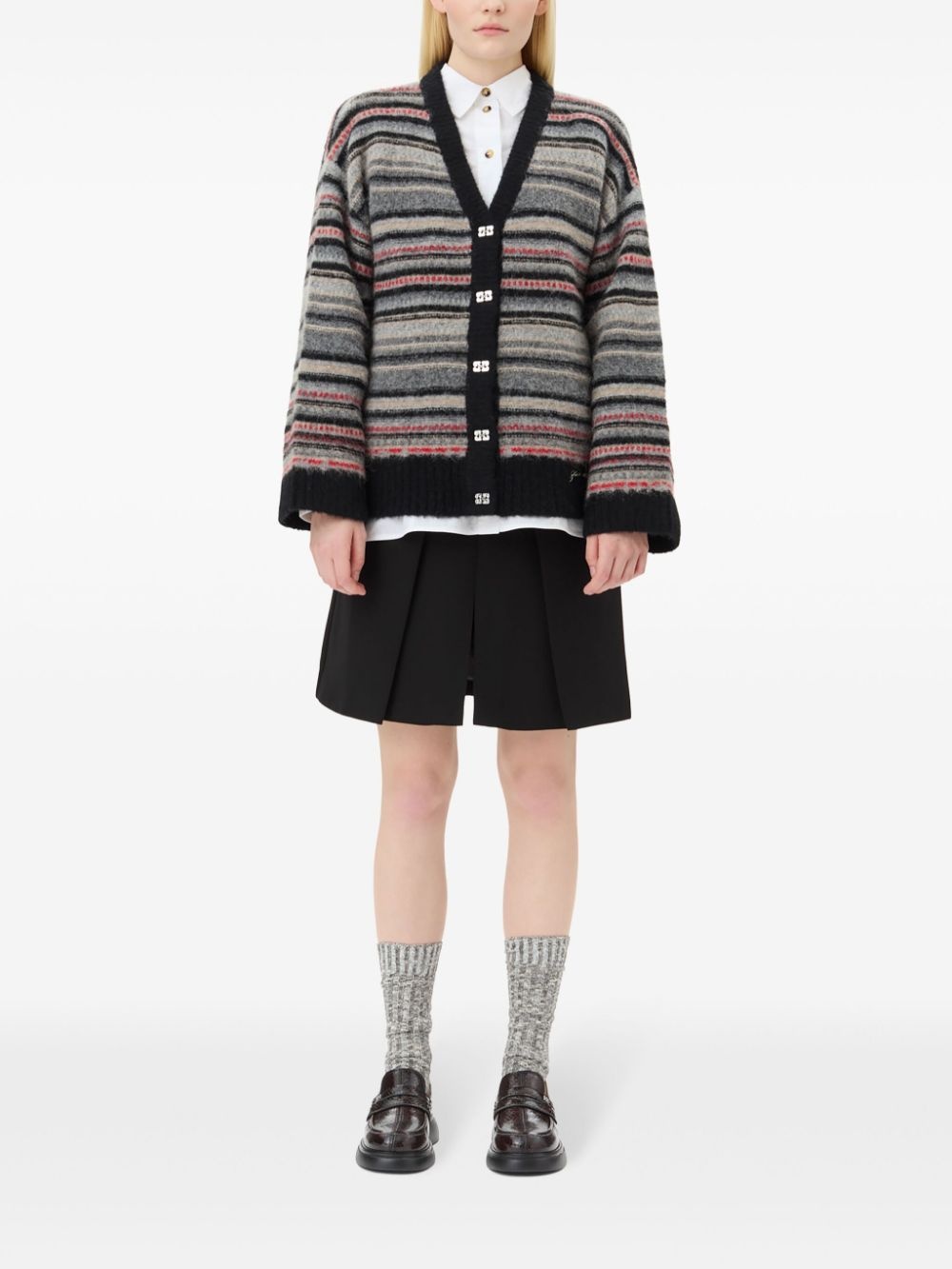 striped buttoned cardigan - 2