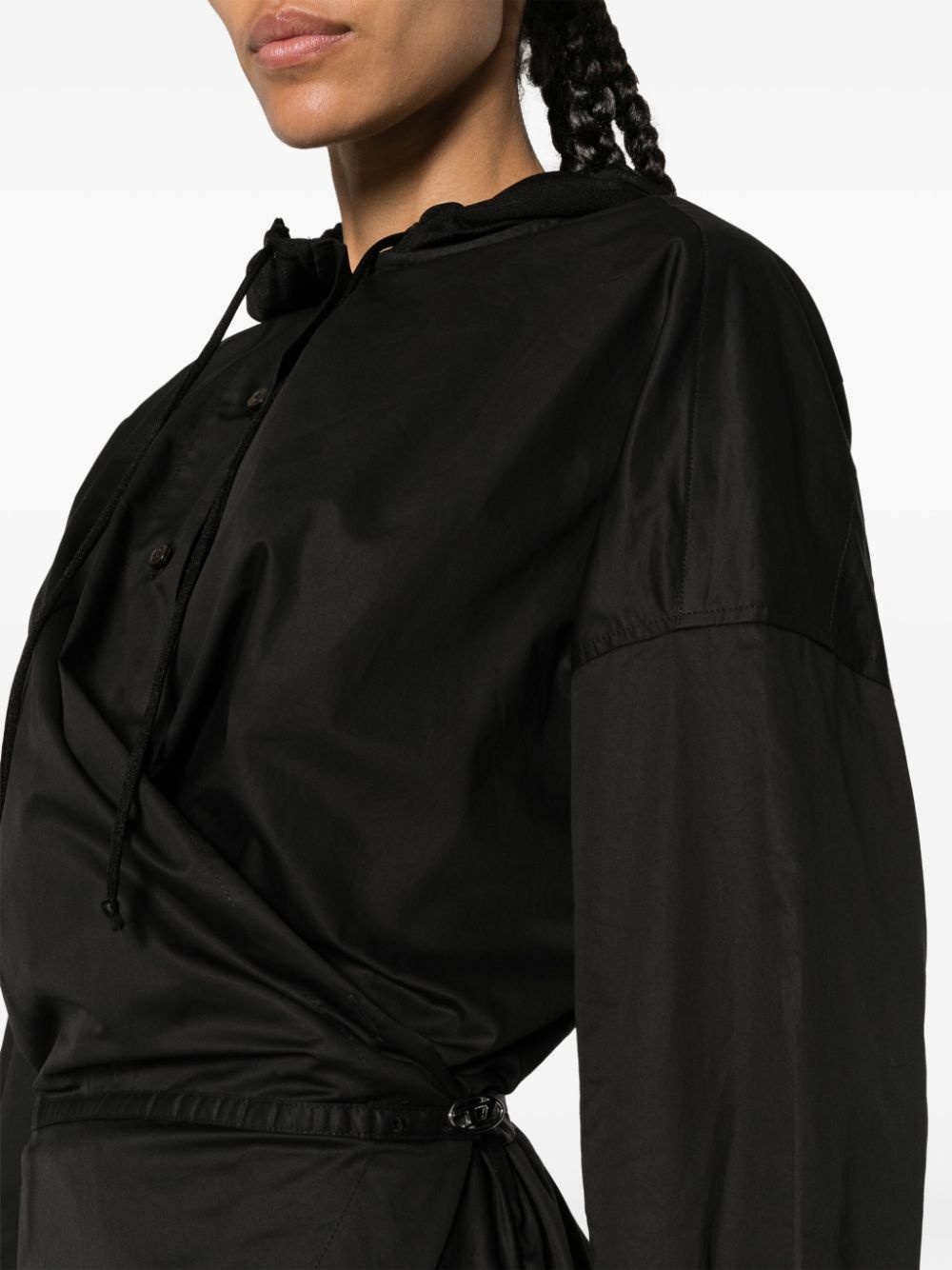 long-sleeved hooded wrap dress - 5