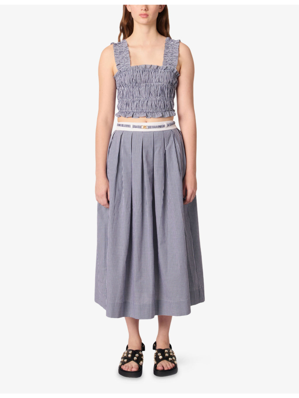 Gingham-Print Belted Cotton Maxi Skirt - 2