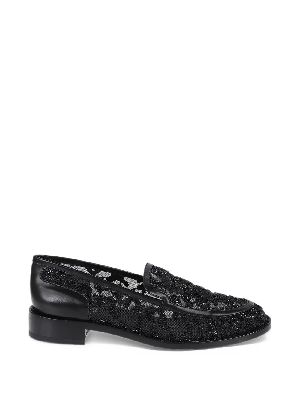 crystal-embellished lace-mesh loafers - 1