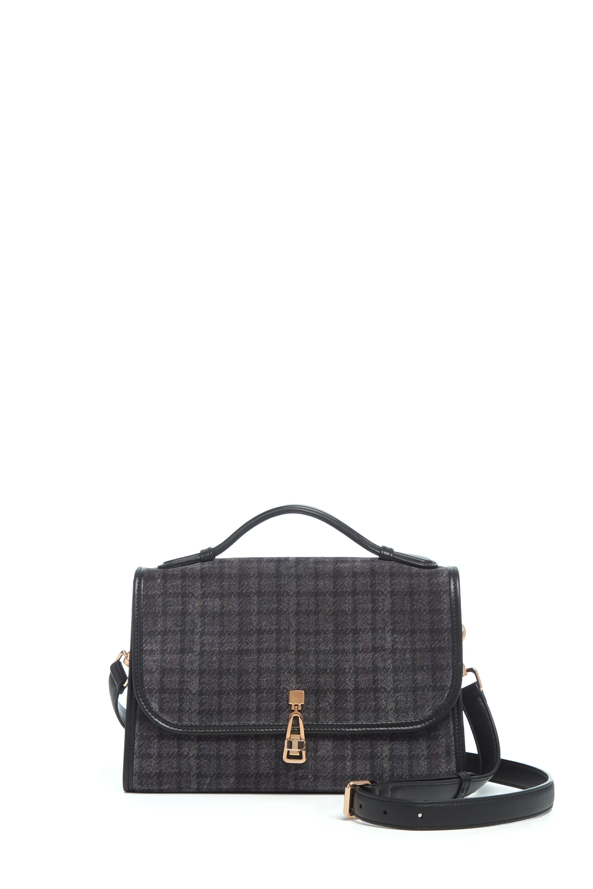 Medium Leonora Bag in Charcoal Multi Suede Houndstooth - 1