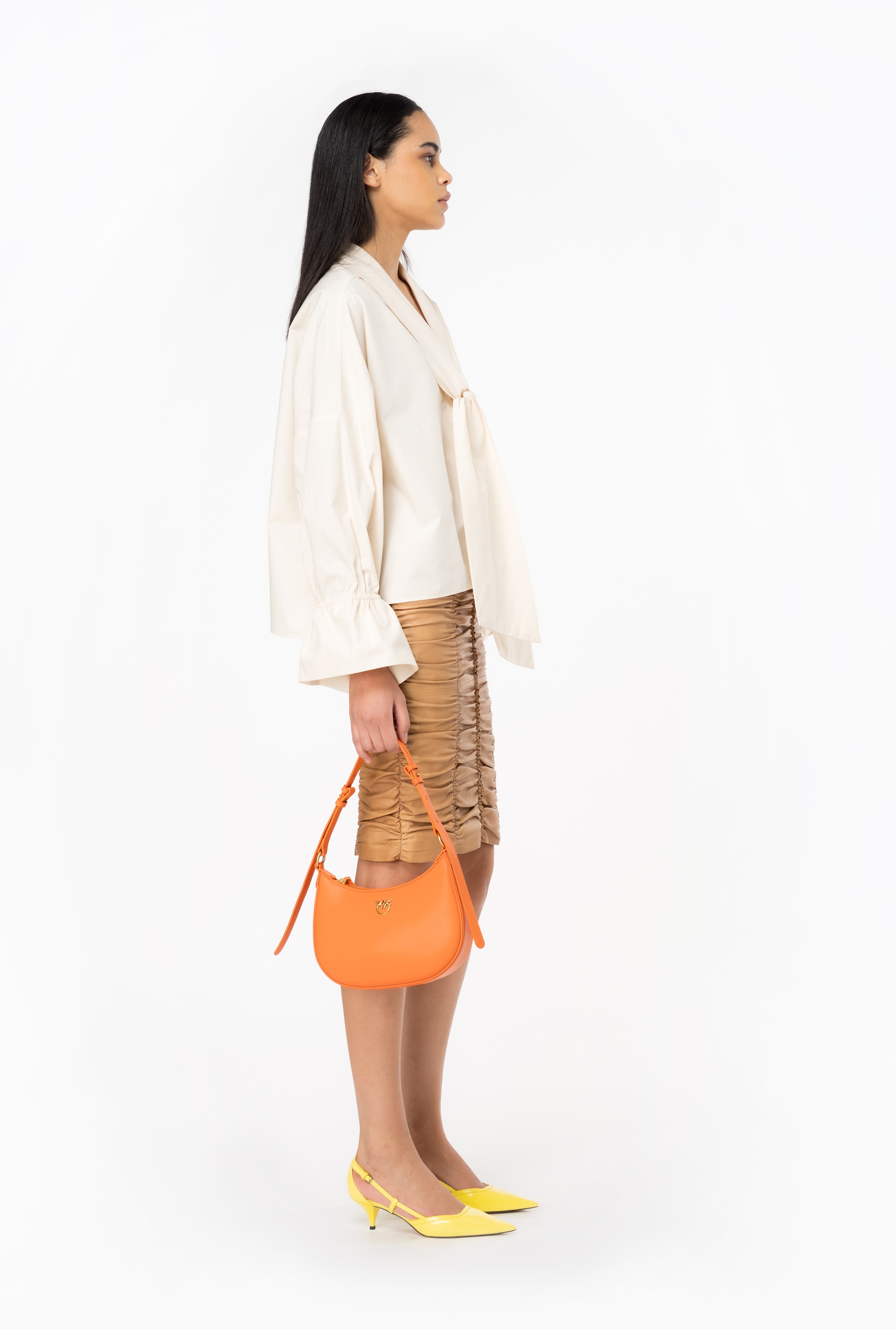 GATHERED NAPPA LEATHER CALF-LENGTH SKIRT - 3