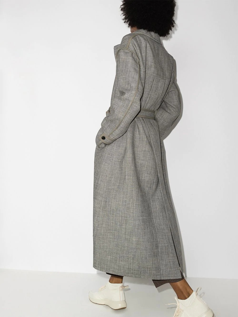 belted-waist long trench coat - 3