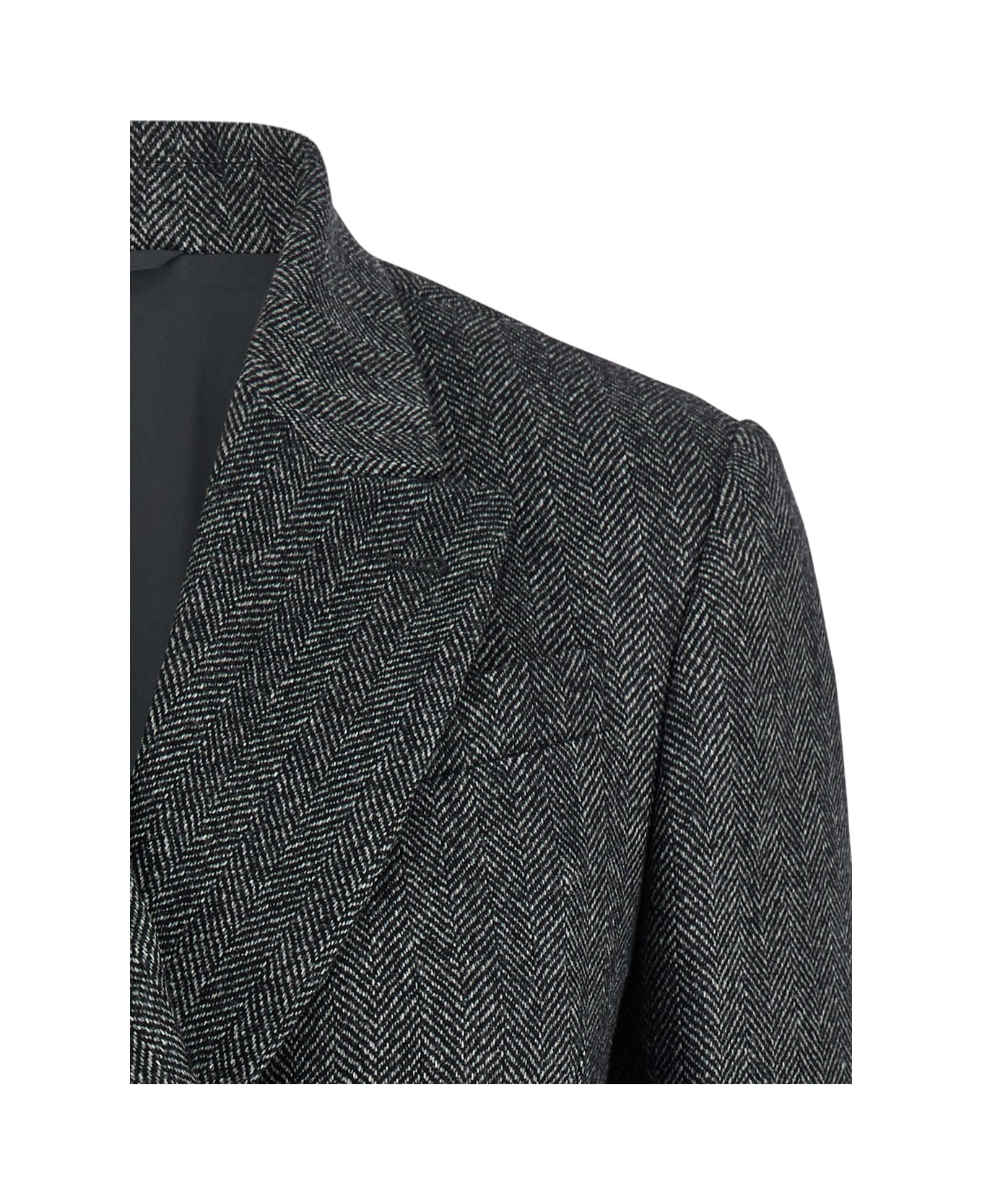 Grey Double-breasted Jacket With Herringbone Pattern In Wool Woman - 3