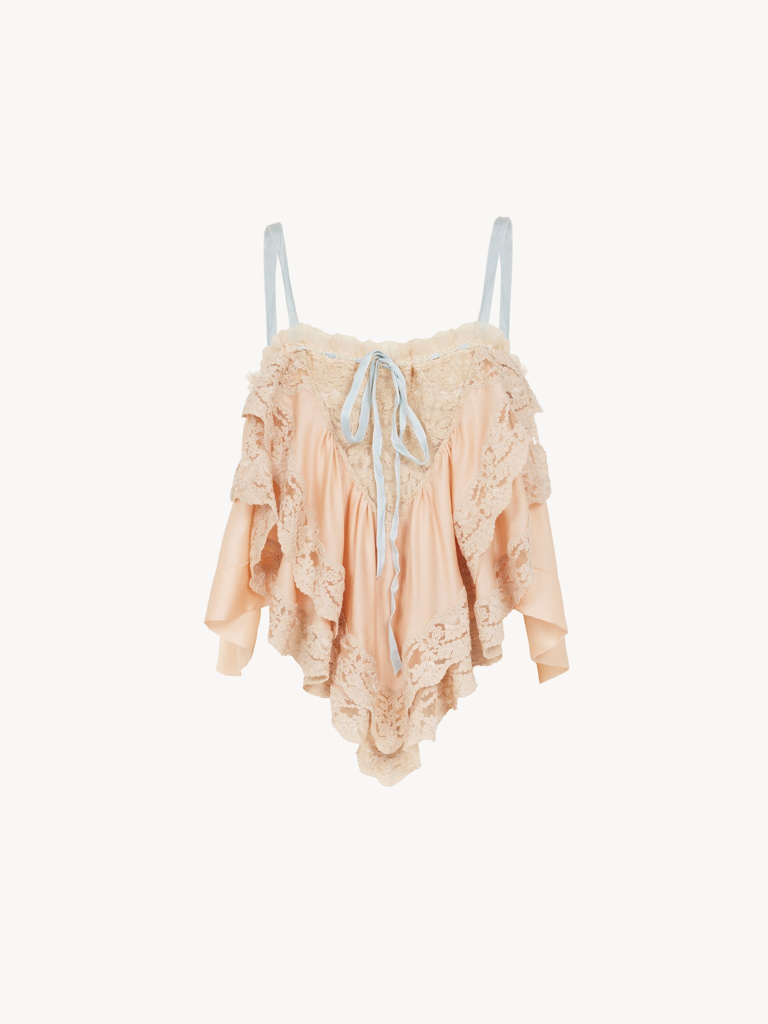 RUFFLED CAMISOLE TOP IN SILK CHARMEUSE & LACE - 2