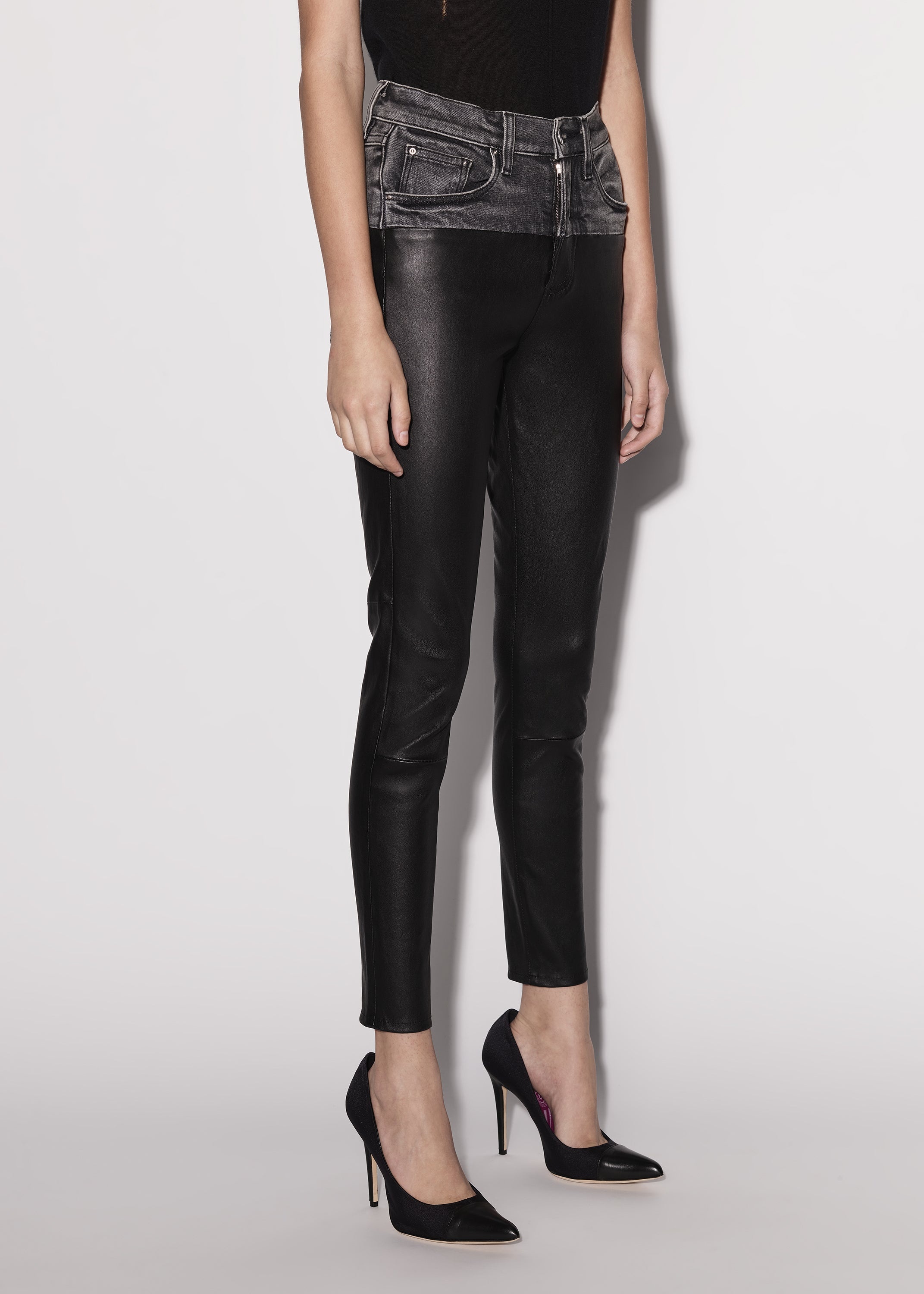 CONTRAST LEATHER SKINNY JEAN - 4