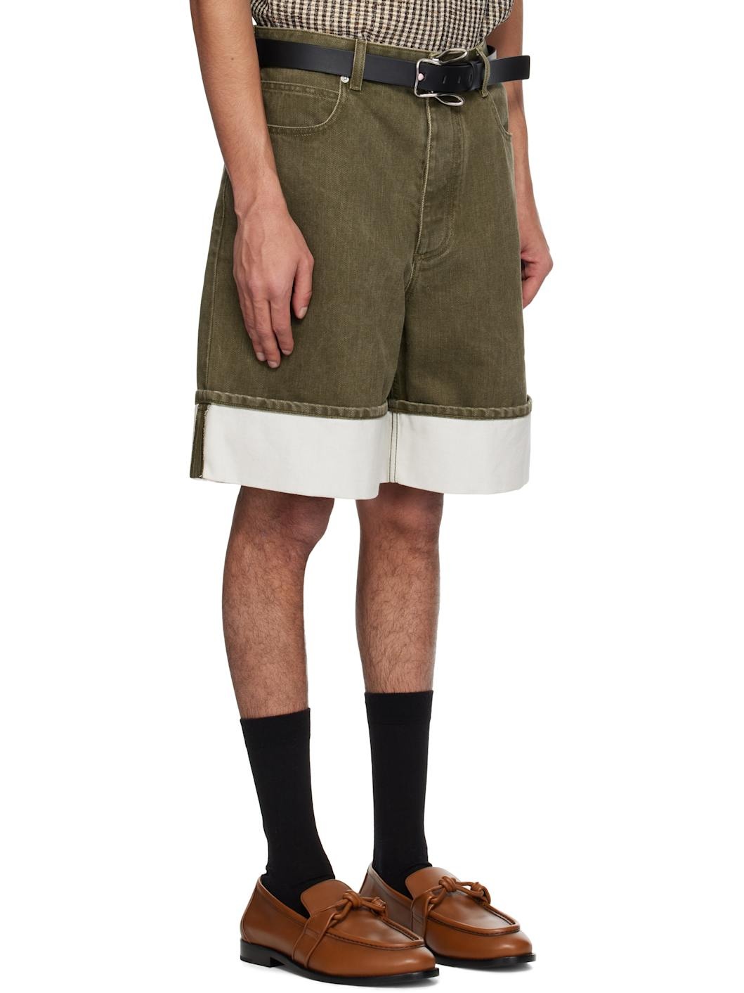 Khaki Colored Denim Shorts - 2