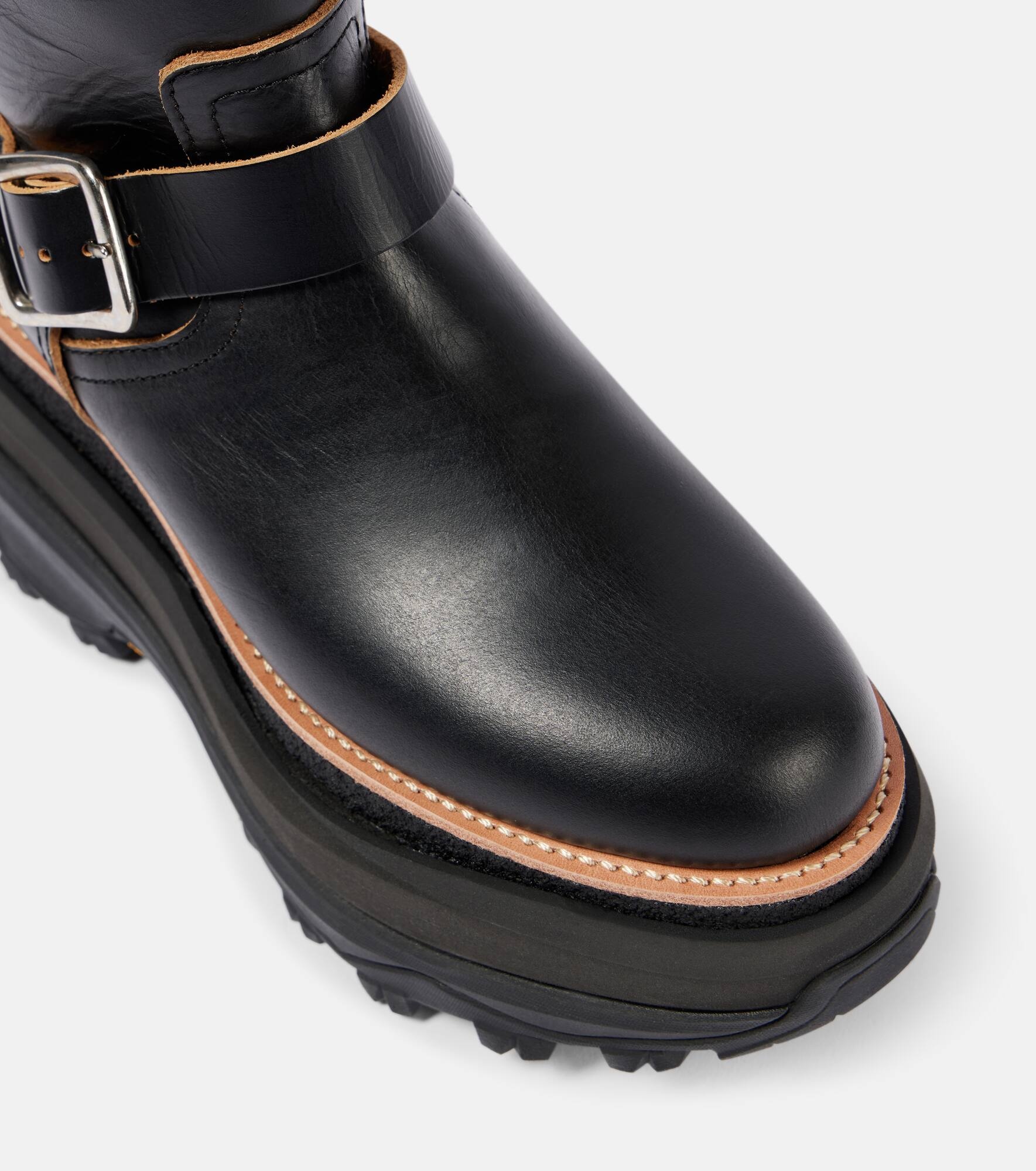 Leather platform biker boots - 5