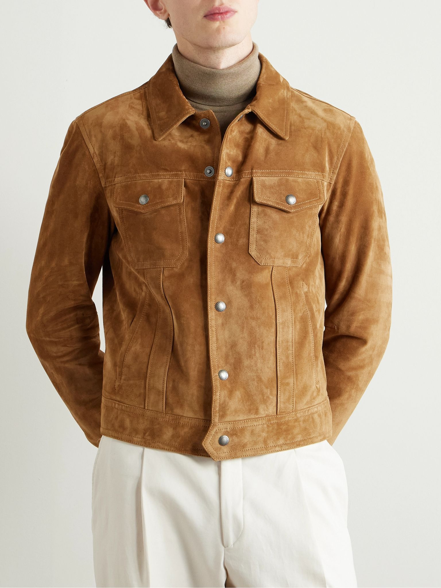Slim-Fit Suede Jacket Tan - 3