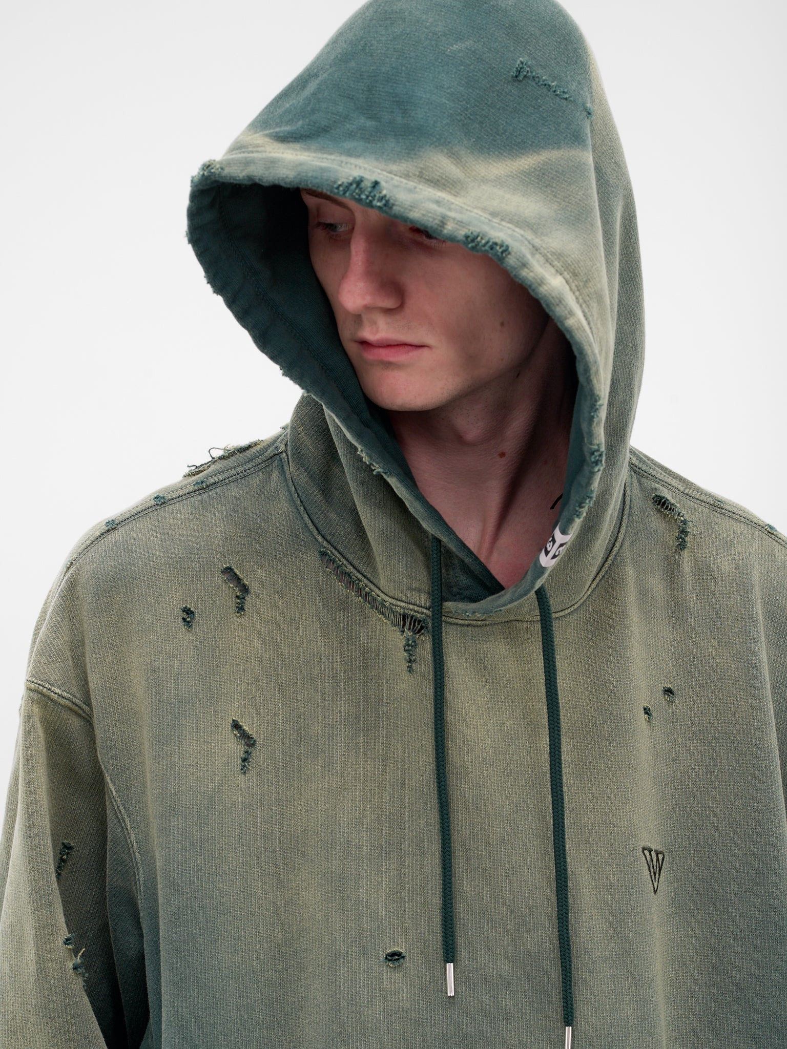 Green Deconstructed Distressed Hoodie - 4