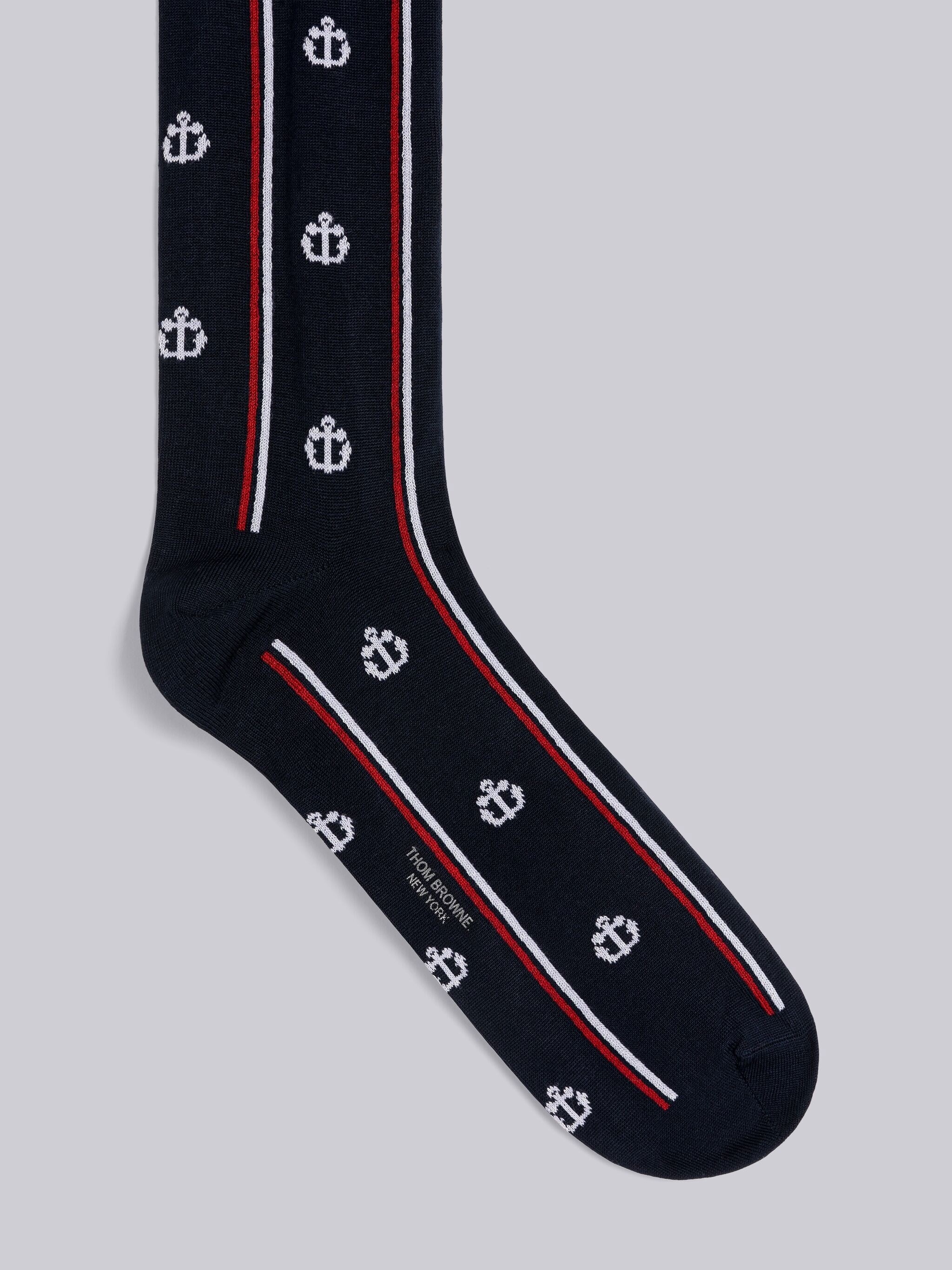 Anchor Half Drop Cotton Stripe Mid Calf Socks - 2