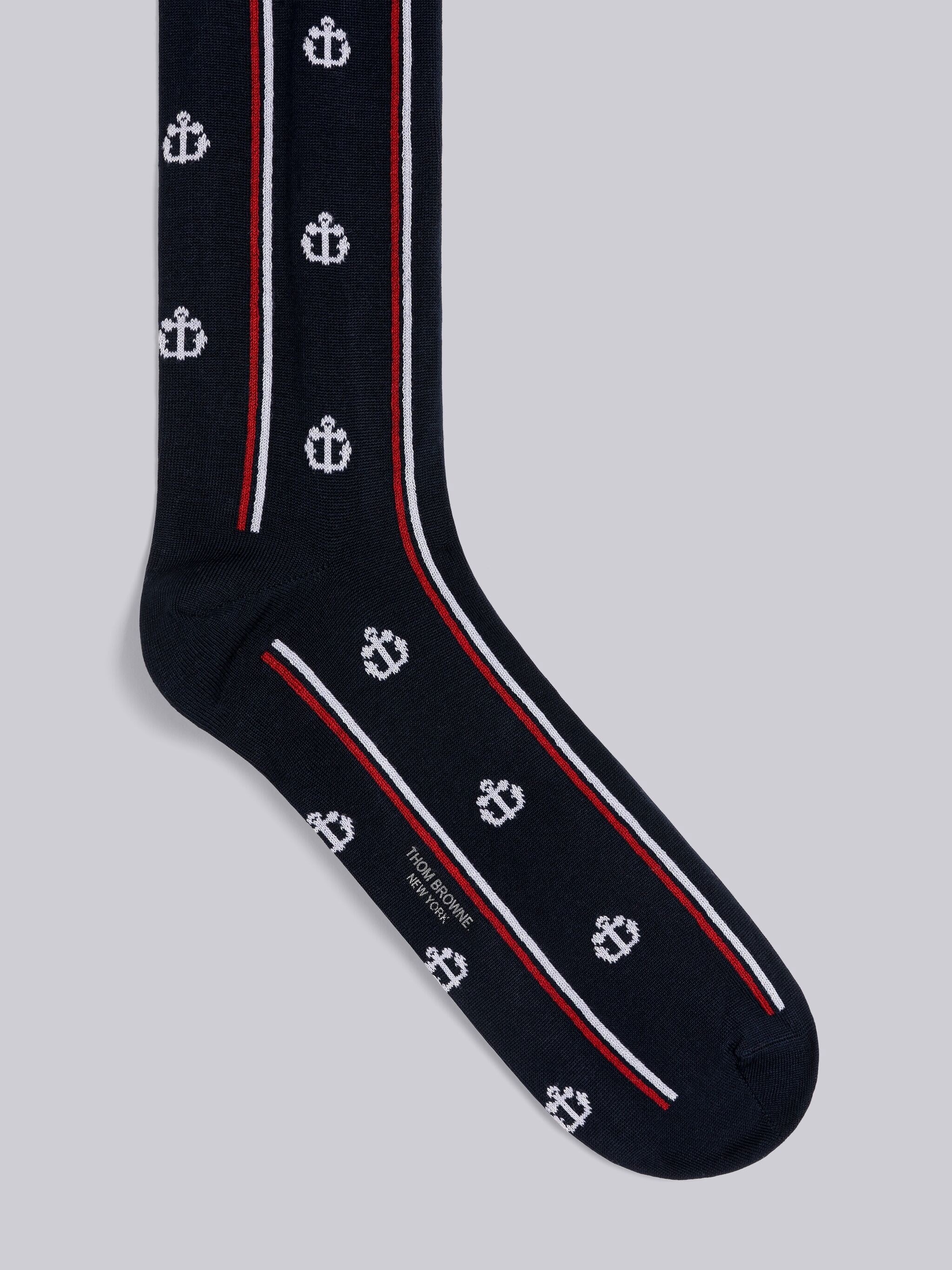 Thom Browne Anchor Half Drop Cotton Stripe Mid Calf Socks