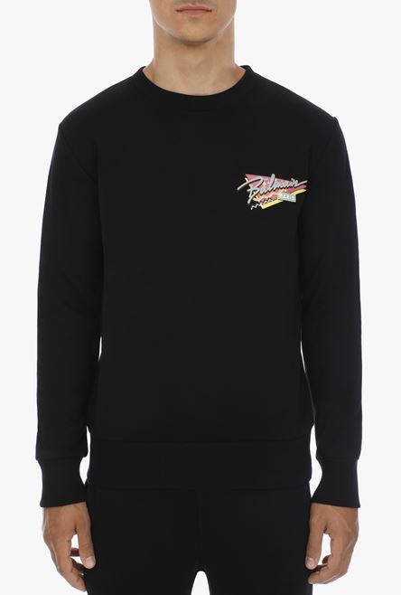 Black cotton sweatshirt with multicolor Balmain Paris logo print - 5