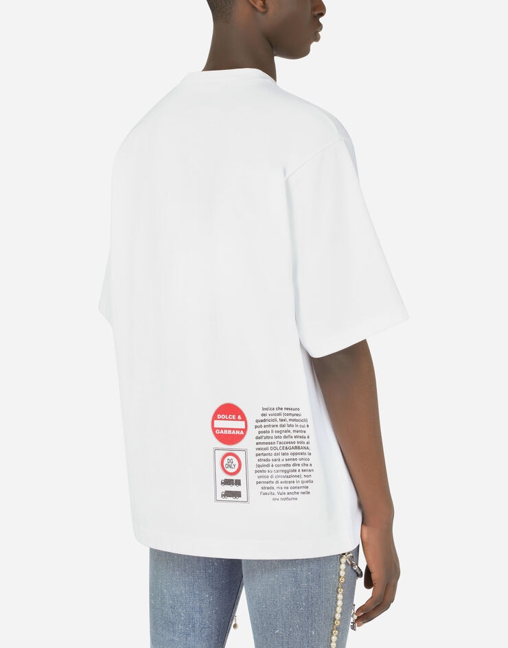 Cotton T-shirt with road-sign print - 5