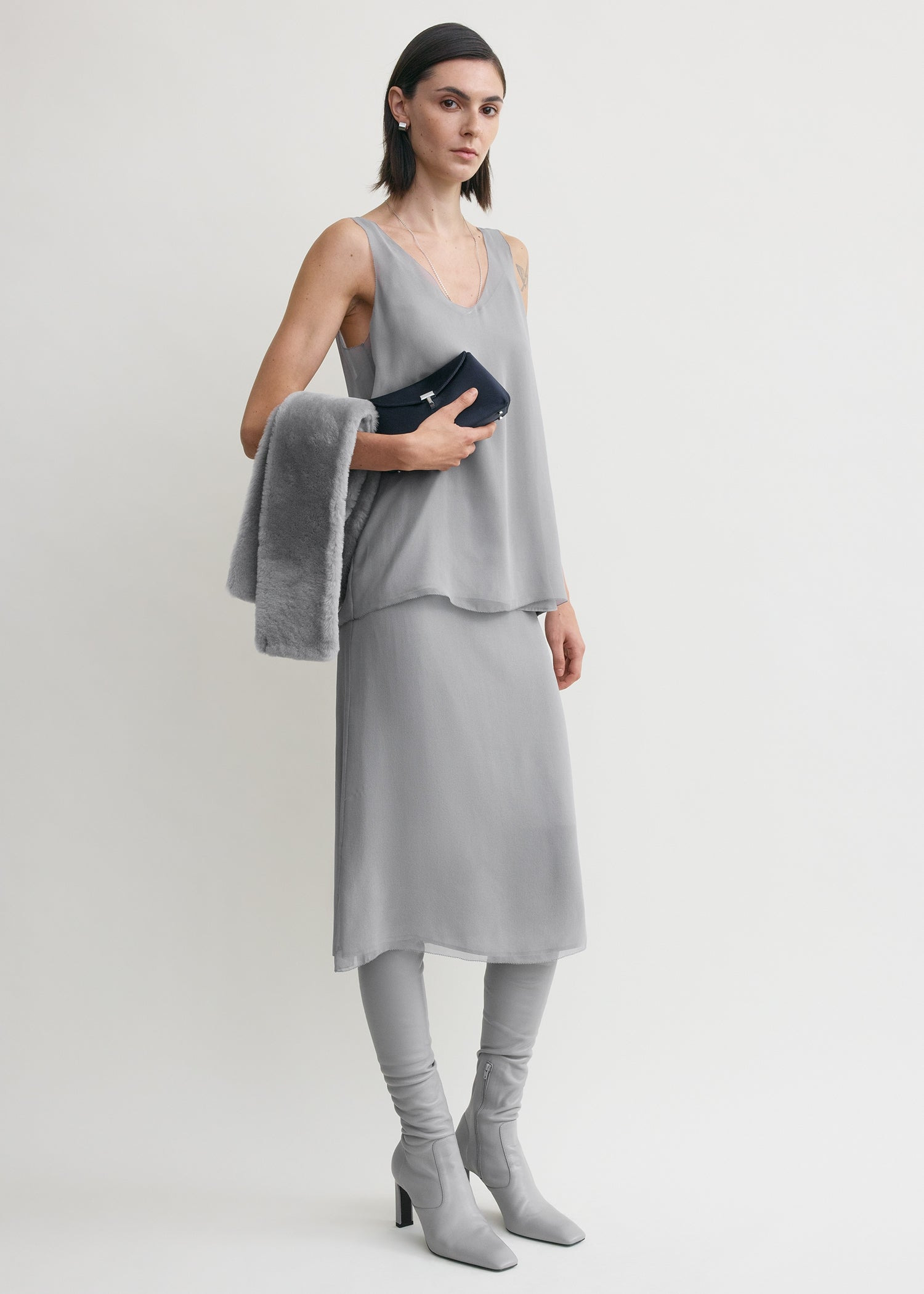 Chiffon slip top light grey - 3