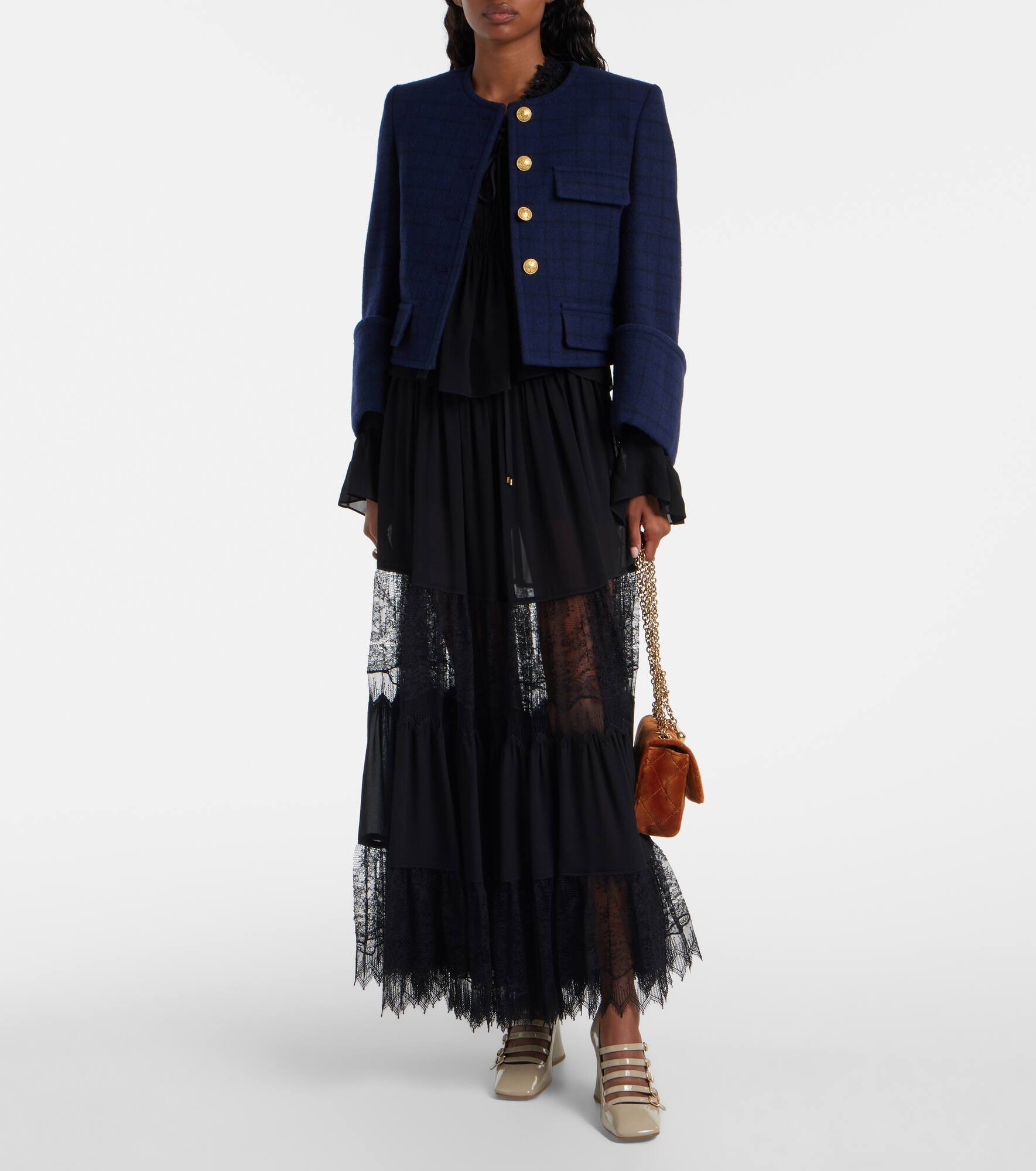 Gathered lace-trimmed silk georgette blouse - 2
