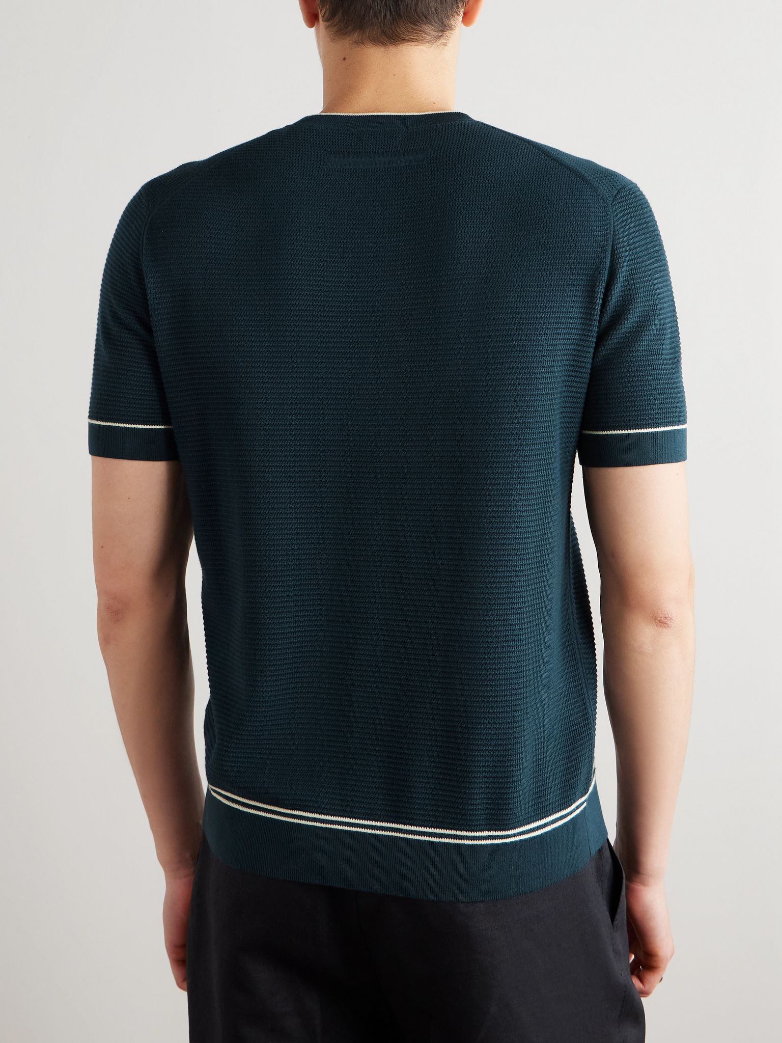 Slim-Fit Ribbed Cotton T-Shirt Teal - 3