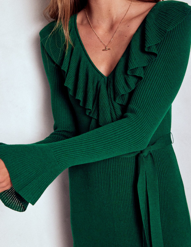 Ruffled Ribbed Dress-Emerald Night 4