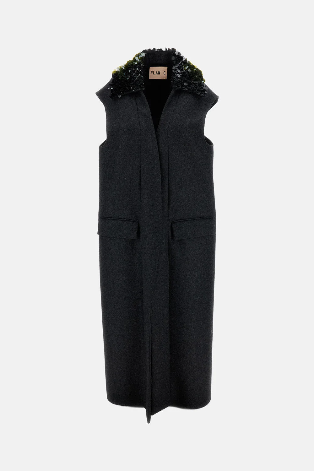 LONG VEST WITH SEQUIN COLLAR - 1