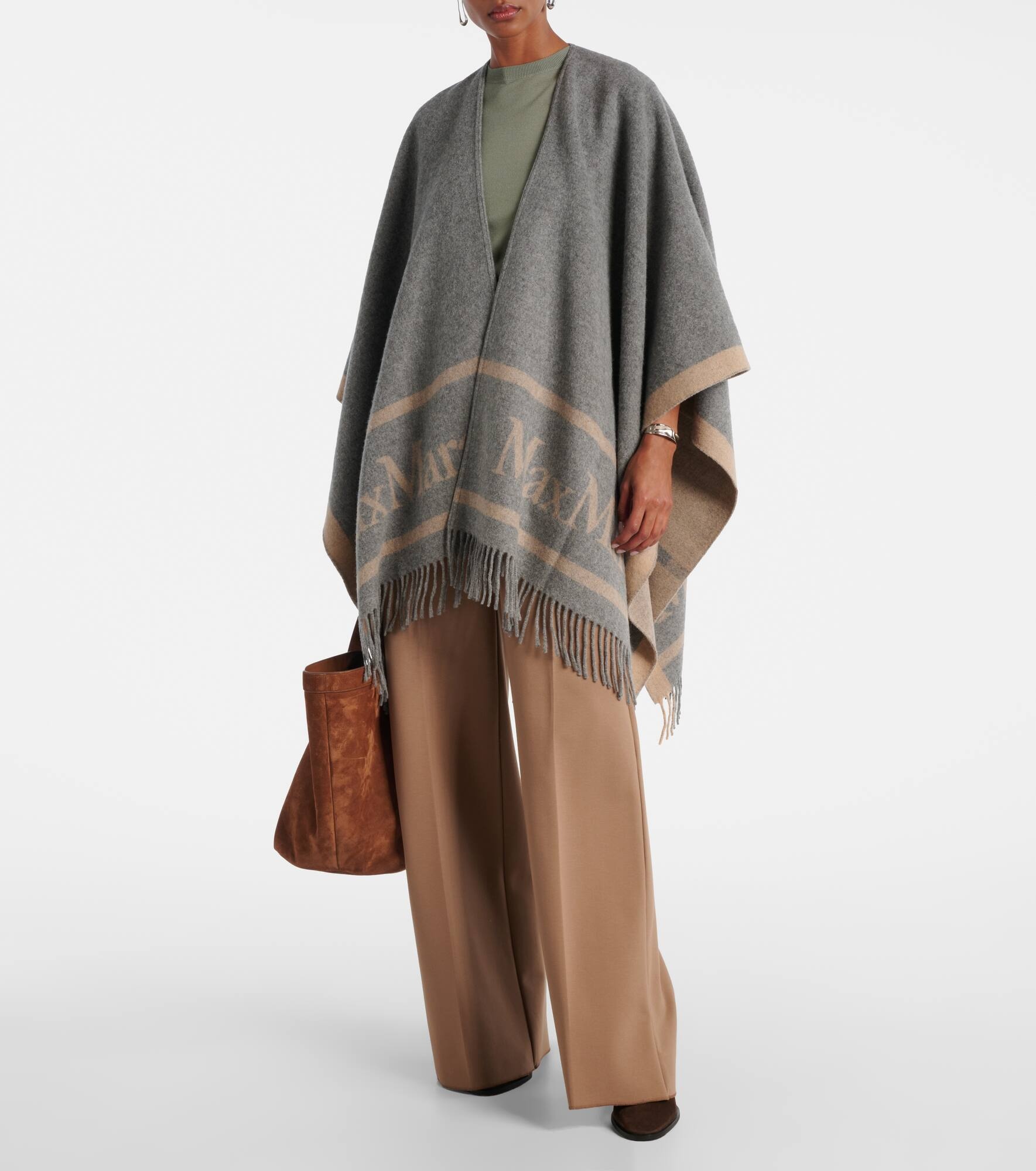 Max Mara Hilde fringed wool jacquard cape | REVERSIBLE