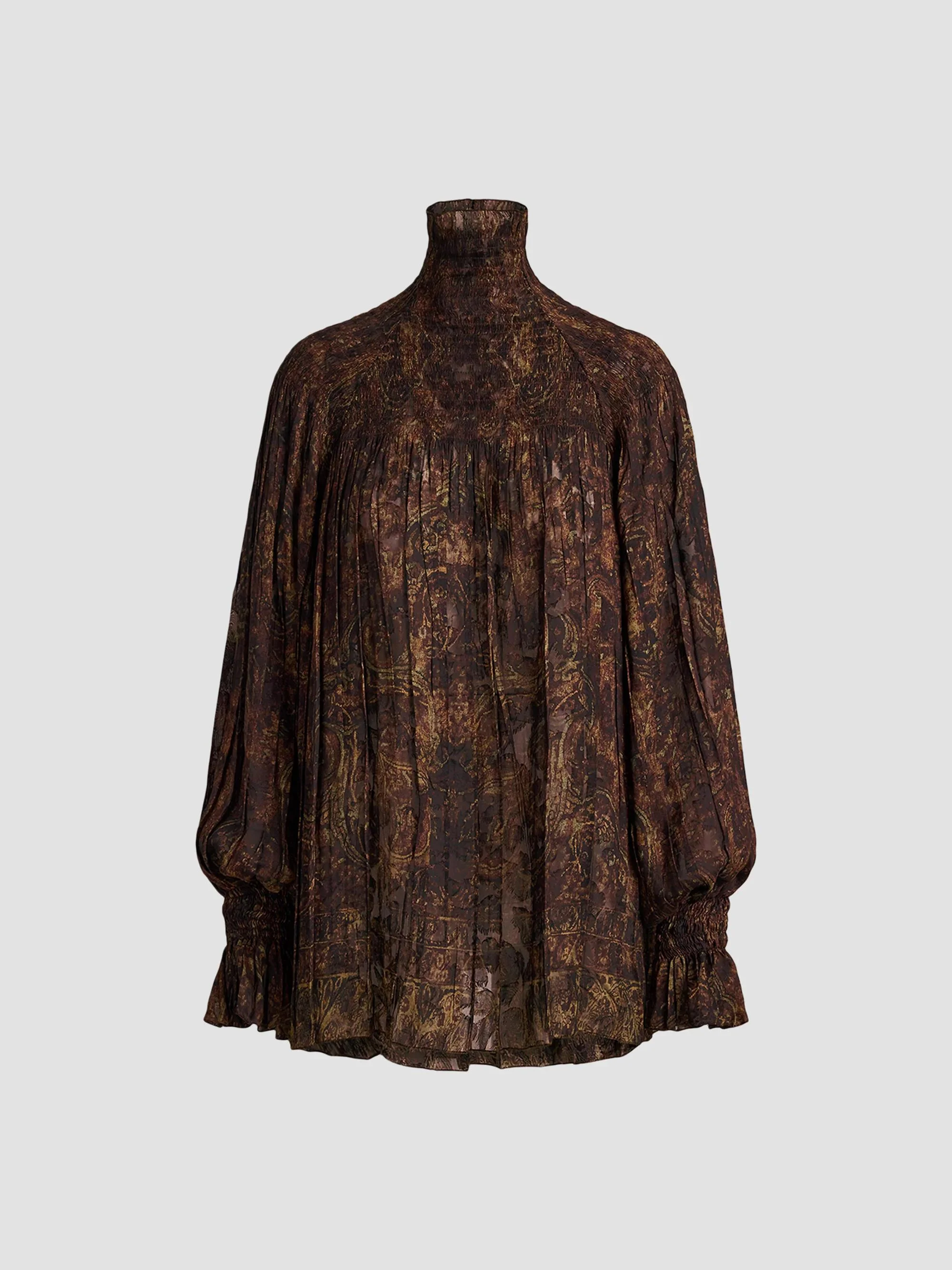 Women's Maddison Tapestry Silk Blouse - Brown - 1