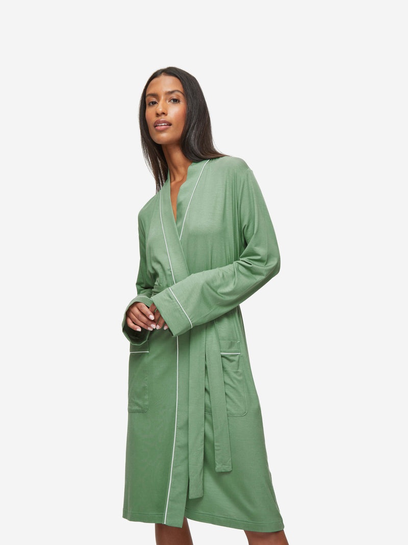 Women's Dressing Gown Lara Micro Modal Stretch Sage Green - 7