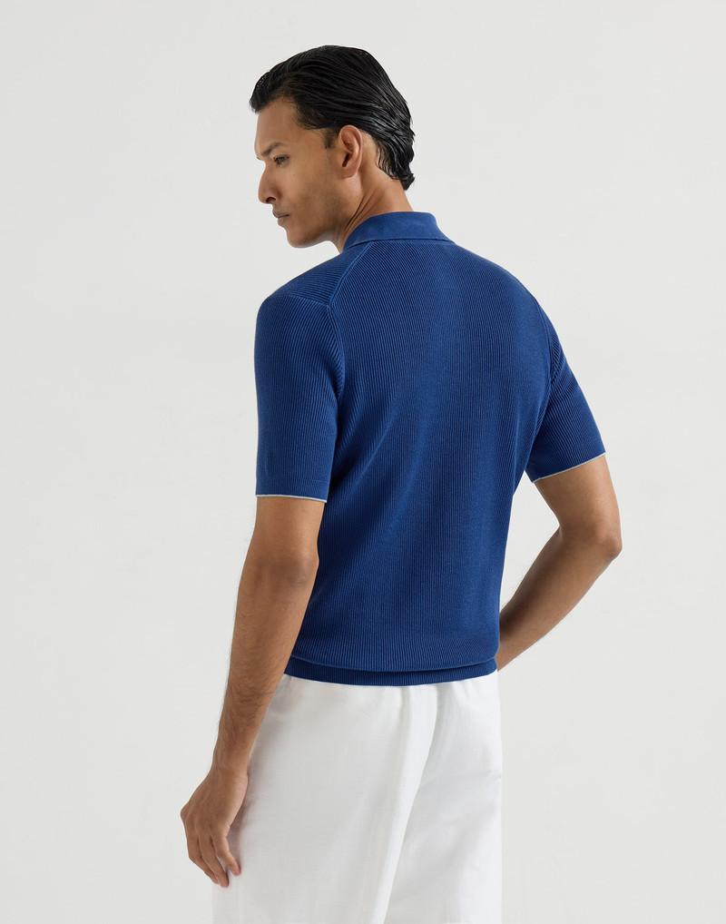Cotton half English rib knit polo shirt 3
