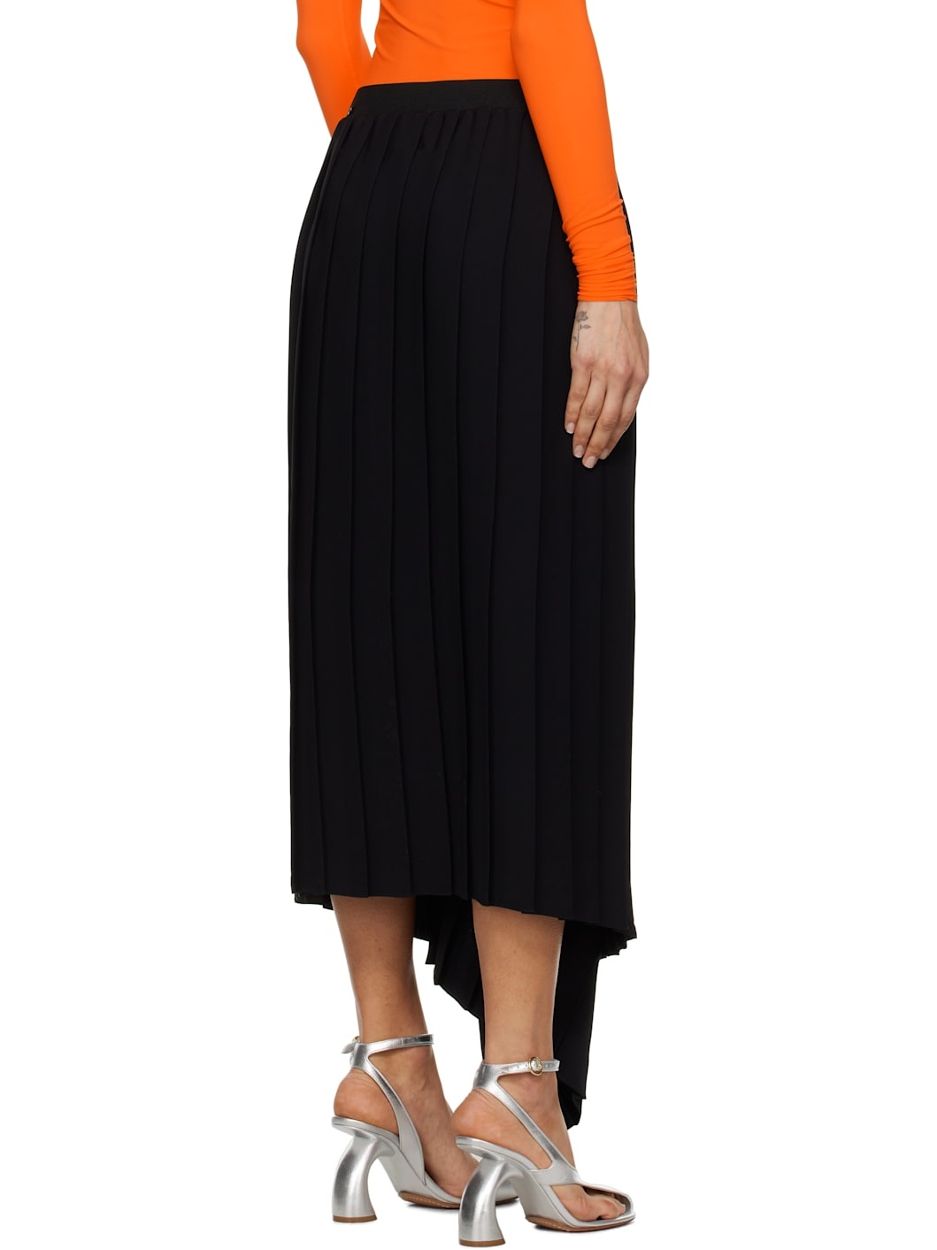 Black Drape Pleated Midi Skirt - 3