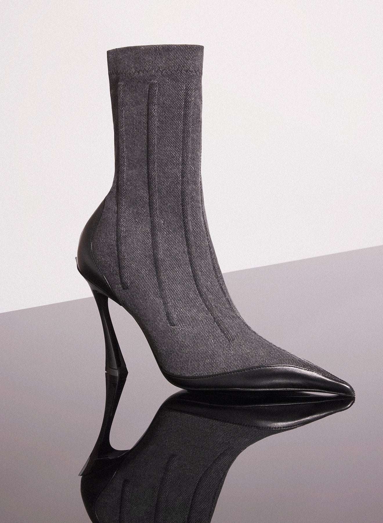 bi-color boned denim fang 95 ankle boots - 1