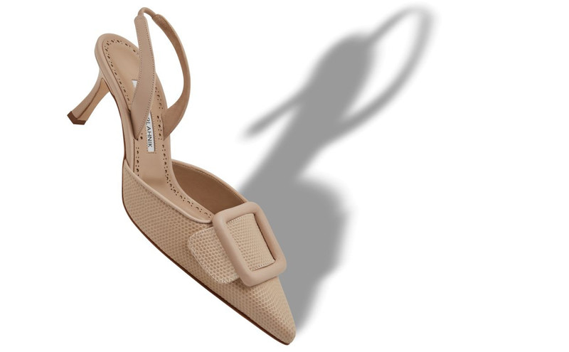 Manolo Blahnik Light Beige Calf Leather Buckle Detail Slingback Pumps outlook