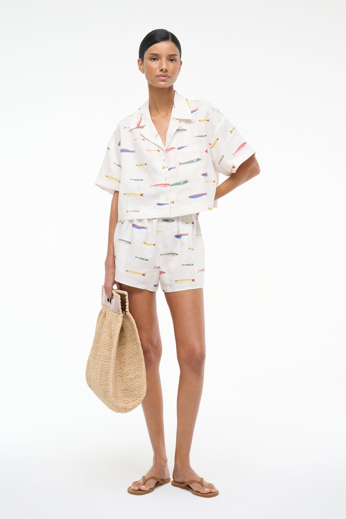STAUD PADDLE LINEN SHORT POP SARDINES IVORY - 2
