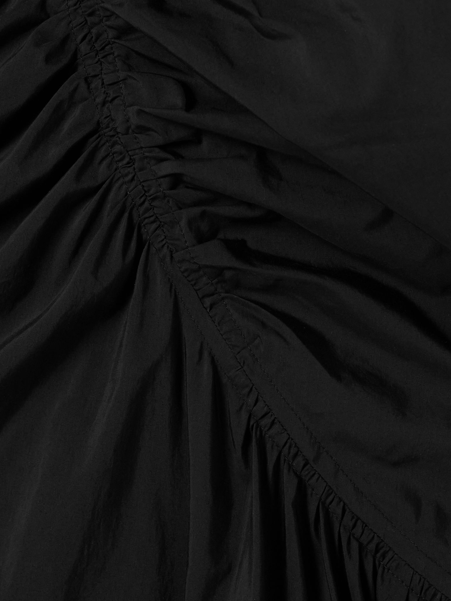 Ruched cotton-blend sateen midi dress Black - 4